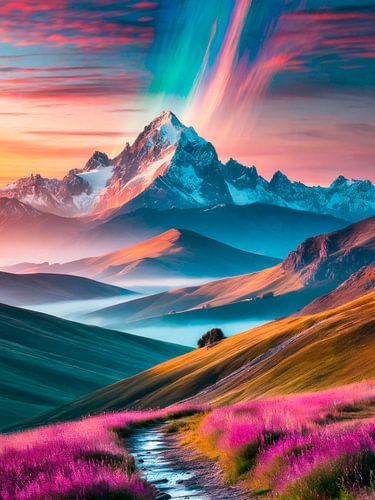 Droomlandschap met bergen en mist