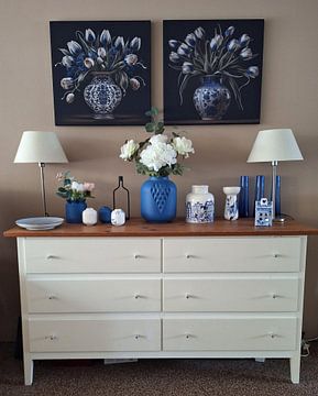 Klantfoto: Delfts blauwe vaas met tulpen van Rene Ladenius Digital Art
