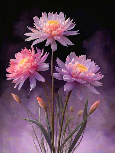 Drie roze bloemen in een vaas