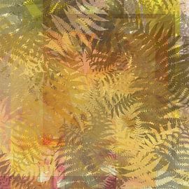 Feuilles abstraites colorées aux couleurs de l'automne sur Art minimaliste abstrait