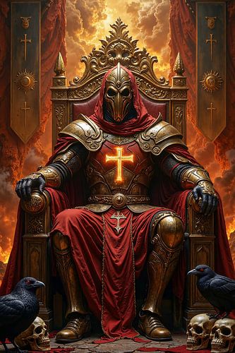 Dark Fantasy Wandbild: MALVARON - Der Ordensführer der Kreuzritter auf seinem Thron