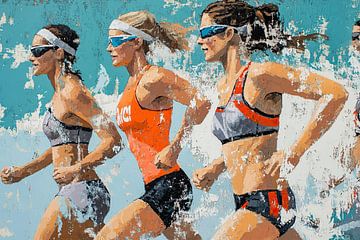 Actieve vrouwen tijdens triatlon van OMG Art