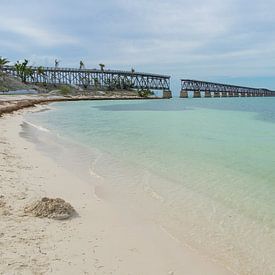 Verenigde Staten, Florida, Oude overzeese spoorbrugruïnes in tropisch strand van adventure-photos