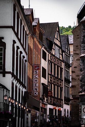 The town centre of Cochem in Germany, with its characteristic half-timbered houses, famous throughout Germany.