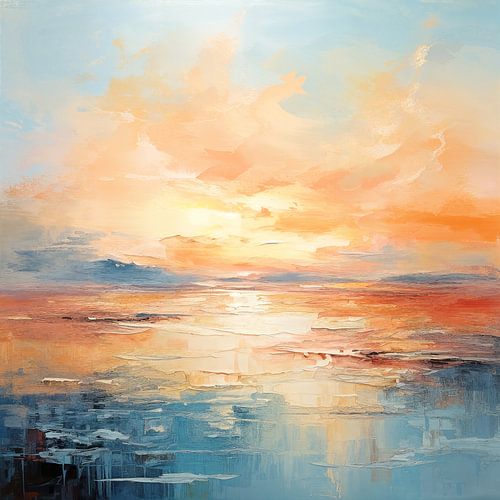 Lebendiger Wasserspiegel | Sonnenuntergang Gemälde von Wunderbare Kunst