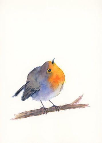 Petit rouge-gorge regardant vers le haut Peinture à l'aquarelle