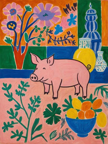 Schwein mit Blumen Stil Henri Matisse von TOAN TRAN