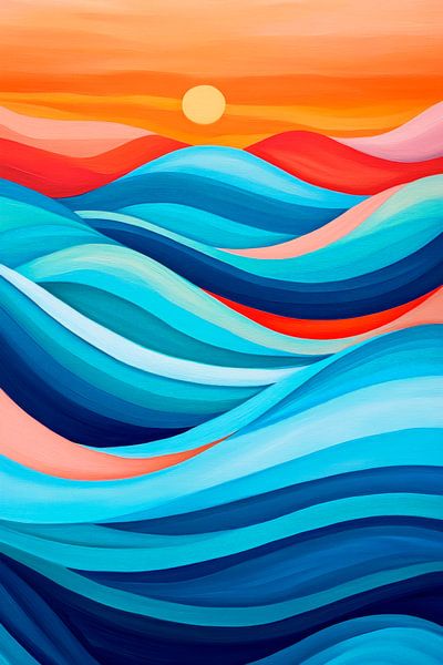 Farbenfrohe Wellen im Sonnenuntergang von Poster Art Shop