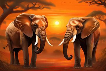 African elephants in the sunset by Creavasis