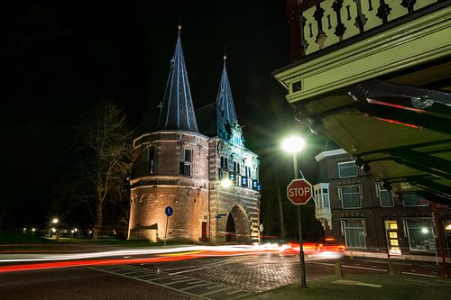 Atmospheric night photo of the old City gate Cellebroederspoort 
