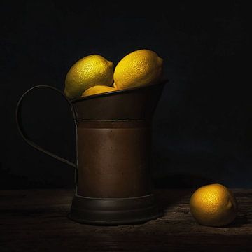 Stilleven met citroenen en Caravaggio licht. Awarded. van Saskia Dingemans