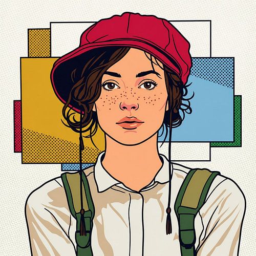 Une aventurière urbaine dans un portrait Pop Art en quadrillage