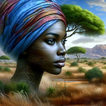 Afrikaanse vrouw in landschap 11 van Yvonne van Huizen