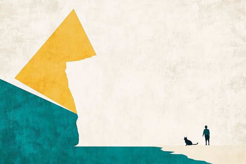 Man and dog at the geometric edge of the coast by Poster Art Shop