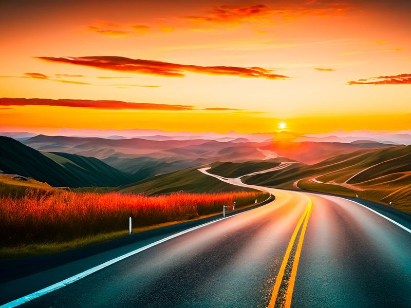 Coucher de soleil avec route par Mustafa Kurnaz