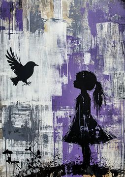 City Girl | Silhouette Girl Bird by Eye catching paintings