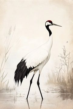 Kraanvogel in Stilte Elegantie aan het Water van Eva Lee