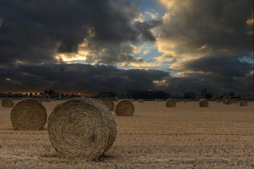 Strorollen bij zonsondergang van Ans Bastiaanssen