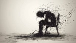 Depressed person on a chair panorama