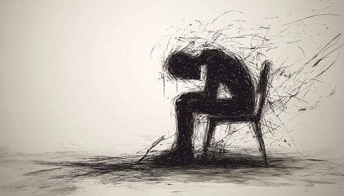 Depressief persoon op een stoel panorama