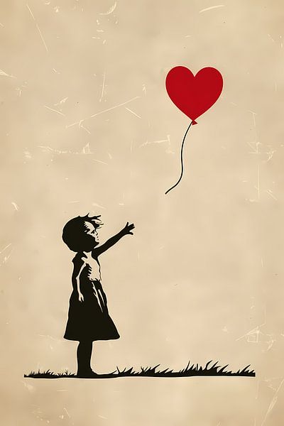 Mädchen greift nach herzförmigem Ballon von Imperial Art House