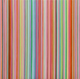 Abstract striped painting in pink and blue | Sweat and Tender by Anja Namink - Paintings