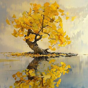 Landschaft Ginkgo Baum Insel Wasser Spiegelung