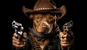 Cowboy-Pitbull mit 2 Pistolen-Panorama