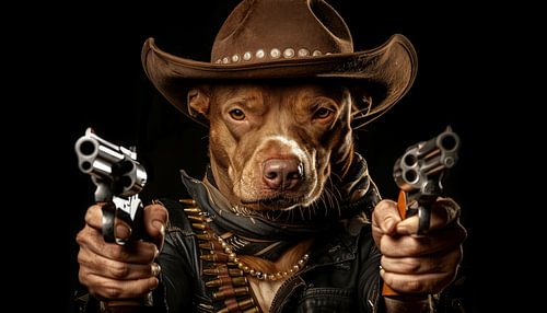 Cowboy pitbull met 2 pistolen panorama