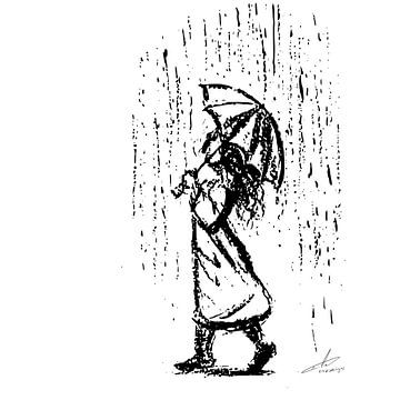 Meisje in de regen met paraplu