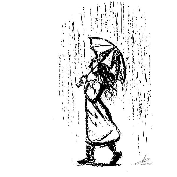 Meisje in de regen met paraplu van Emiel de Lange