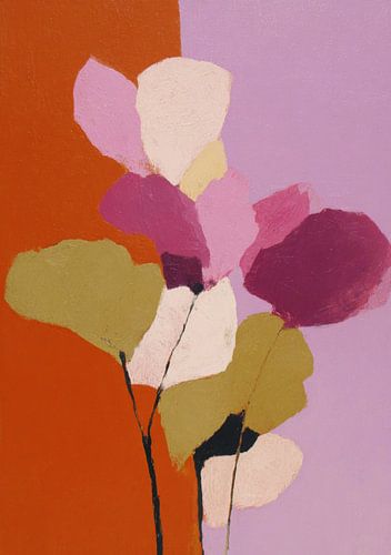 Abstracte bloemencompositie: oranje & lila