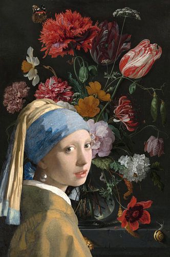 Girl with a Pearl Earring and a Sea of Flowers