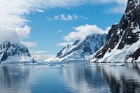 Sea route with Snowy Mountains in Antarctica