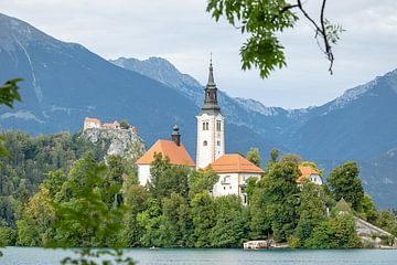 Lake Bled zicht op de kerk in het meer in Slovenië van Eric van Nieuwland