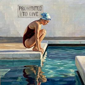 Contemplative Swimmer by the Pool by Jan Keteleer