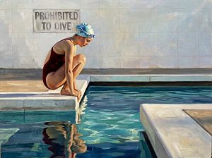 Kontemplativer Schwimmer am Pool