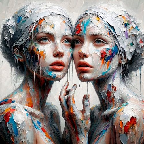 Second skin: two women covered in layers of paint