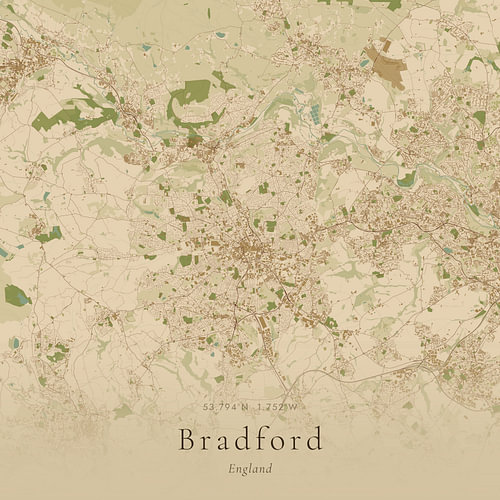 Vintage map of Bradford, United Kingdom