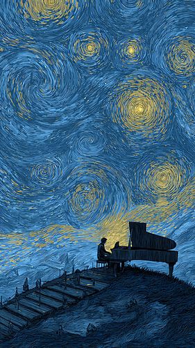 Sterrennacht Piano Droomlandschap Wanddecoratie