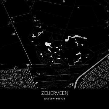 Schwarz-weiße Karte von Zeijerveen, Drenthe. von Rezona