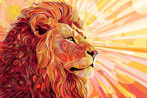 Lion coloré aux tons chauds