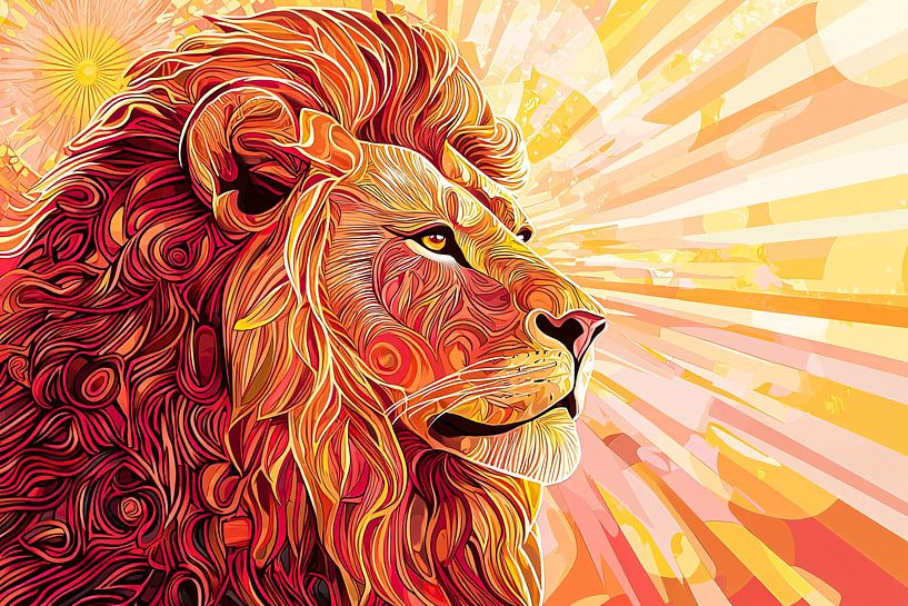 Lion coloré aux tons chauds par Imperial Art House