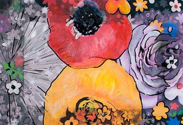 Mixed media met bloemen van Therese Brals