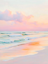 Gemälde eines Sonnenuntergangs am Meer in Pastellrosa von IamHomeStudio