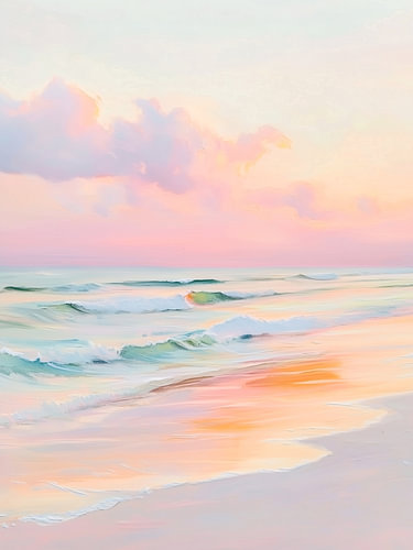 Pastel pink ocean sunset painting