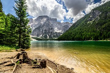 Pragse Wildsee of Lago di Braies in de Dolomieten in het voorjaar