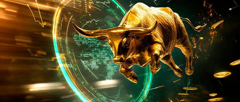 Goldener Bulle im digitalen Raum von Poster Art Shop