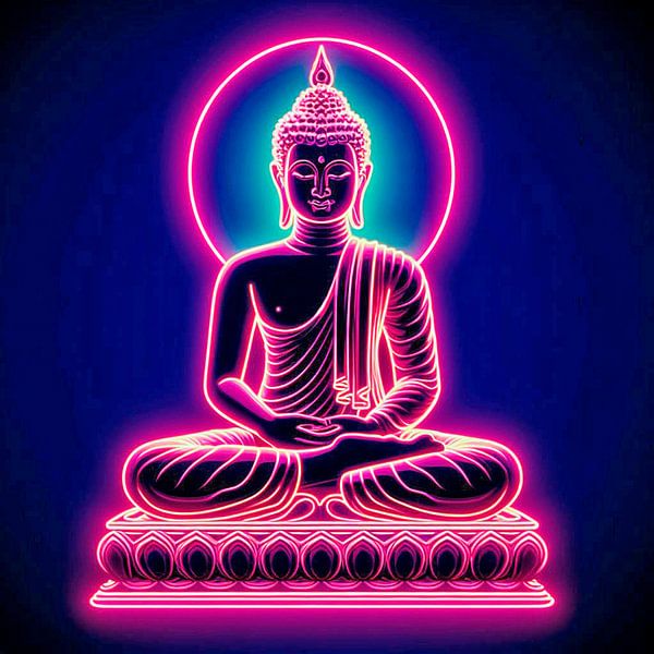 Boeddha in roze neon van Ineke de Rijk