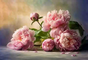 Bouquet de fleurs de pivoines roses - Nature morte sur Joriali photographie et peintures